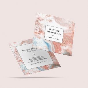 Elegant Glitter Pink Rose Gold & Black Typography Square Business Card