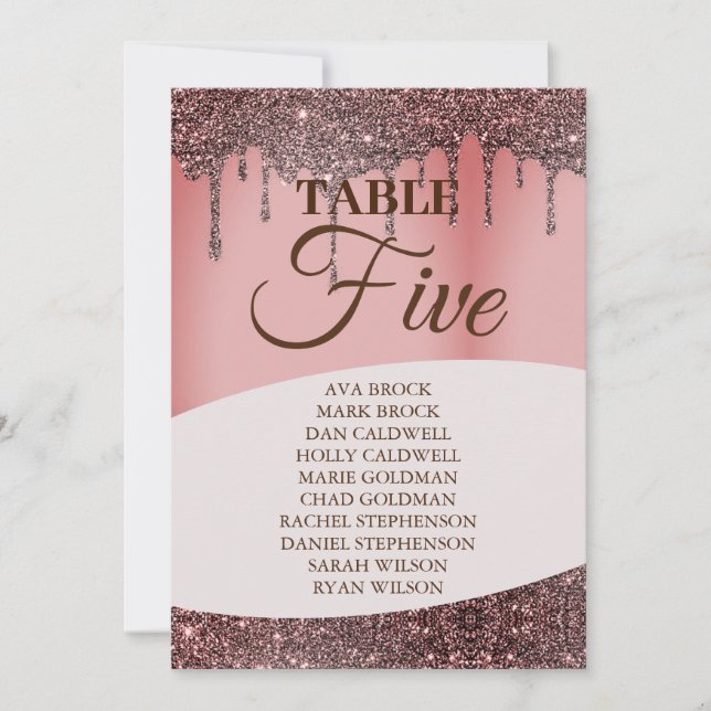 Elegant Glitter Pink Seating Chart Table 5 Five Invitation (Front)