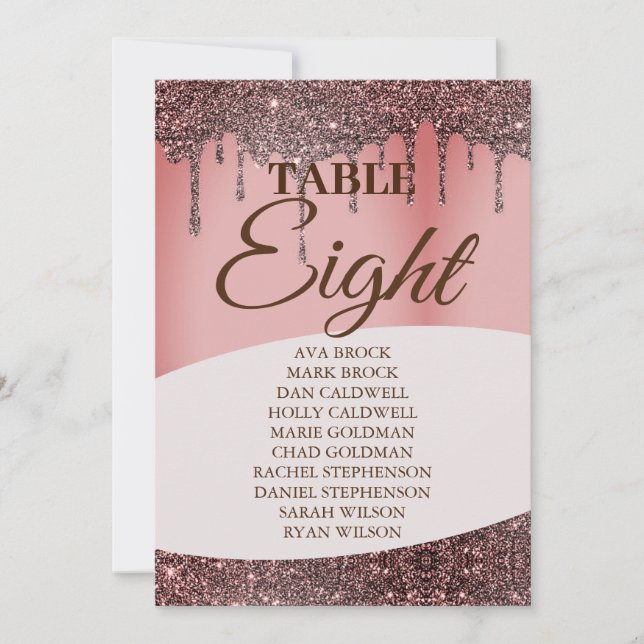 Elegant Glitter Pink Seating Chart Table 8 Eight Invitation (Front)