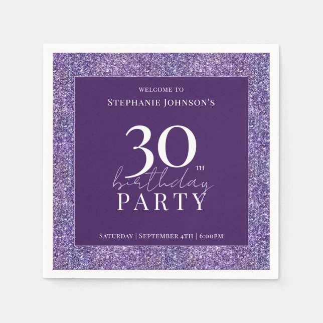 Elegant Glitter Purple 30th Birthday Party Napkin (Front)