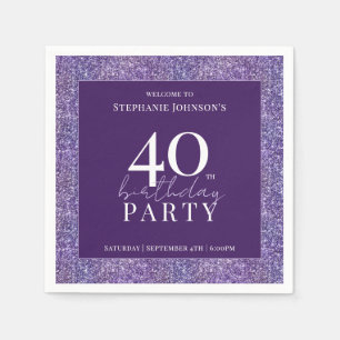 Elegant Glitter Purple 40th Birthday Party Napkin