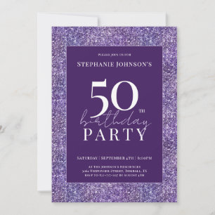 Elegant Glitter Purple 50th Birthday Party Invitation