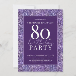 Elegant Glitter Purple 80th Birthday Party Invitation