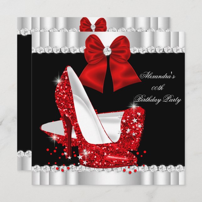 Elegant Glitter Red Glamour High Heels Birthday Invitation (Front/Back)