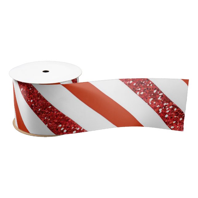 Elegant Glitter Red White Stripes,Christmas Satin Ribbon (Spool)