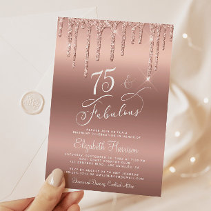  Elegant Glitter Rose Gold 75th Birthday Party Invitation