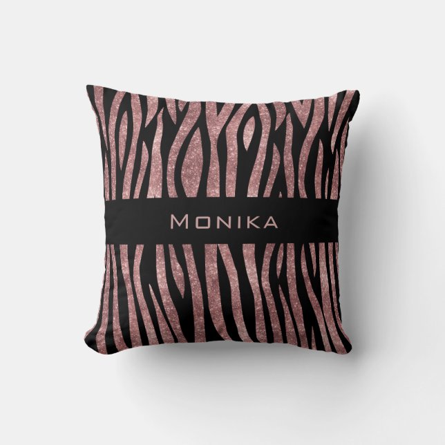 Elegant Glitter Rose Gold Animal Skin Zebra Print Cushion (Front)