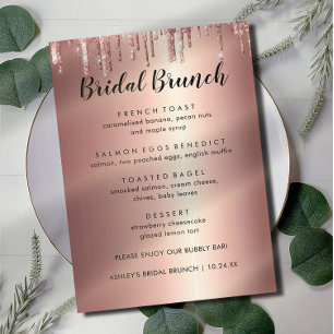 Elegant Glitter Rose Gold Bridal Brunch Menu Cards