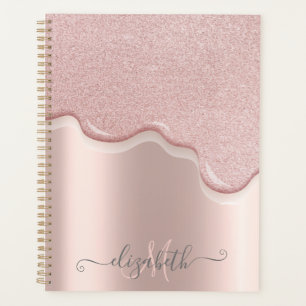 Elegant Glitter Rose Gold Drips Monogram Planner