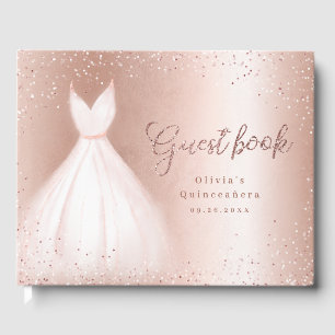 Elegant glitter rose gold pink dress quinceañera guest book