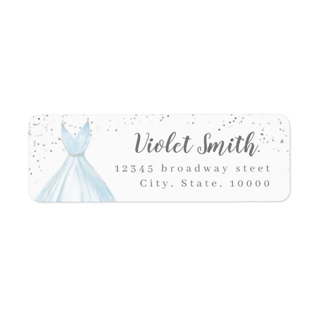 Elegant glitter silver blue dress return address label (Front)