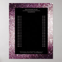 Elegant Glitter Silver Purple Price List Poster