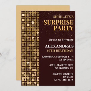 Elegant Glitter Surprise party Gold 66th birthday Invitation