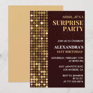 Elegant Glitter Surprise party Gold 81st birthday Invitation