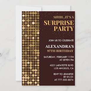 Elegant Glitter Surprise party Gold 97th birthday Invitation