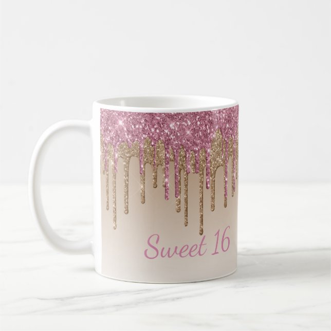 Elegant Glitter Sweet 16 Glam Script Ombré Sparkle Coffee Mug (Left)
