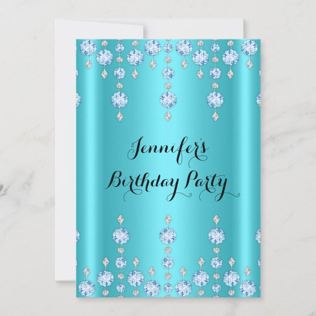 Elegant Glitter Teal Blue Diamond Birthday Party Invitation (Front)