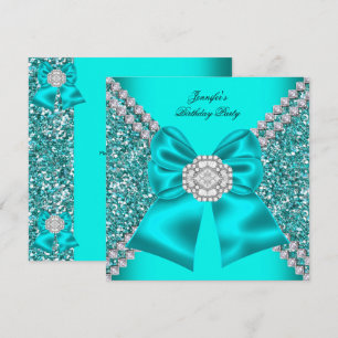 Elegant Glitter Teal Blue Diamonds Birthday Party Invitation
