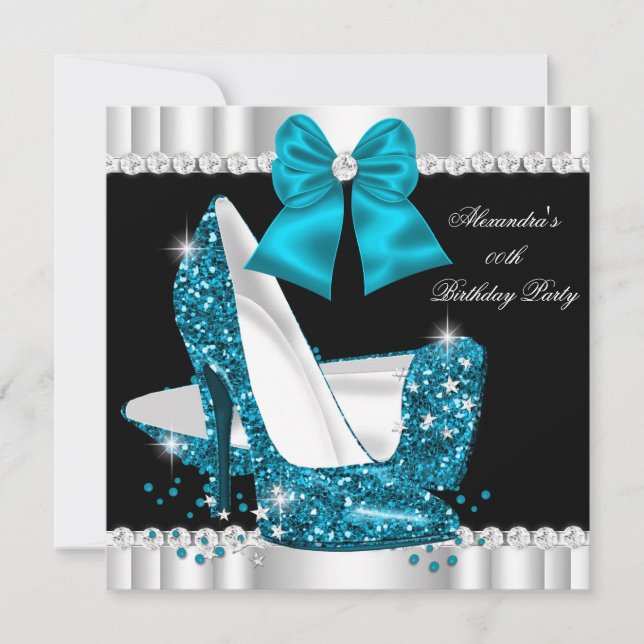 Elegant Glitter Teal Blue Glamour High Heels 2 Invitation (Front)