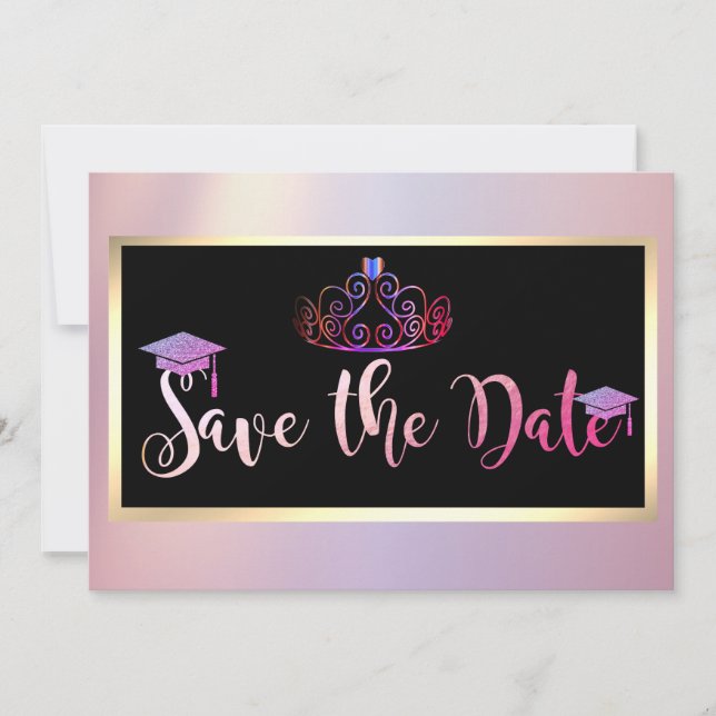Elegant  Glitter,Tiara Graduation Save The Date (Front)