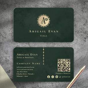 Elegant Glitter Vintage Monogram Emerald Green Business Card