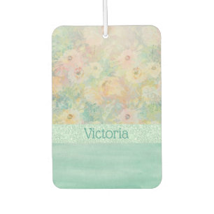 Elegant Glitter Watercolor Name Floral Car Air Freshener