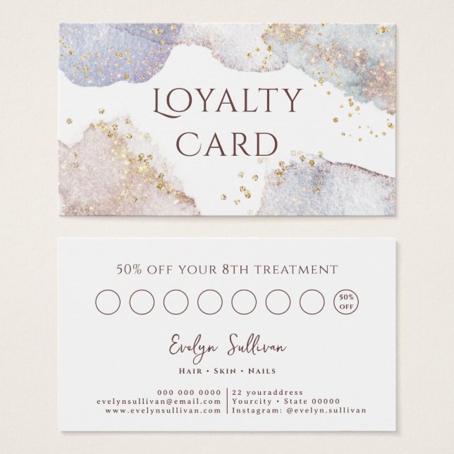 Elegant glitter watercolor shapes loyalty card (Front & Back)