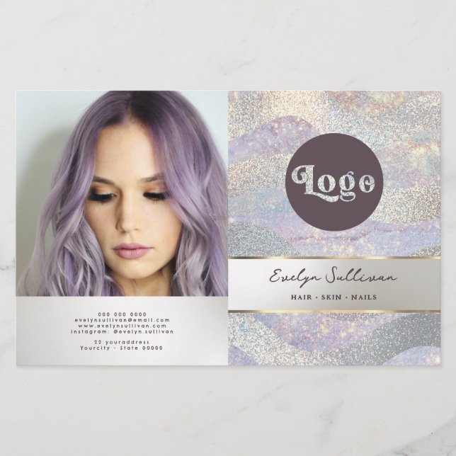 Elegant glitter watercolor waves bifold brochure (Front)