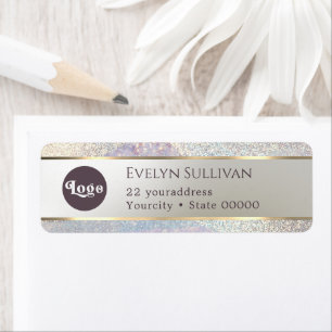Elegant glitter watercolor waves return address label