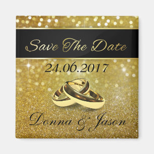 Elegant Glitter Wedding Rings Save the Date Magnet