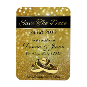 Elegant Glitter Wedding Rings Save the Date Magnet