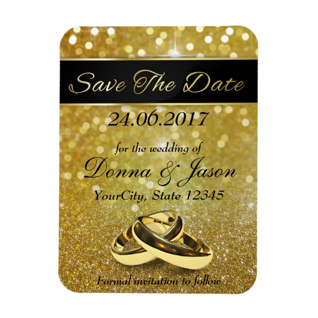 Elegant Glitter Wedding Rings Save the Date Magnet (Vertical)