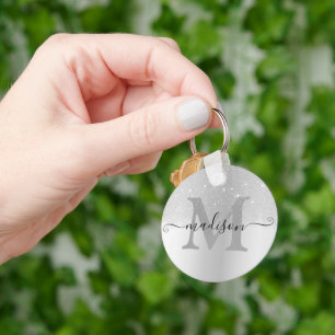 Elegant Glittering Gray Ombre Glitter Rain Modern Key Ring