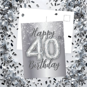 Elegant Glittering Silver Accents 40th Birthday Postcard