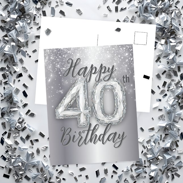 Elegant Glittering Silver Accents 40th Birthday Postcard (Creator Uploaded)