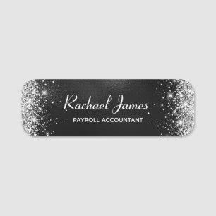 Elegant Glittery Black Foil Name Tag