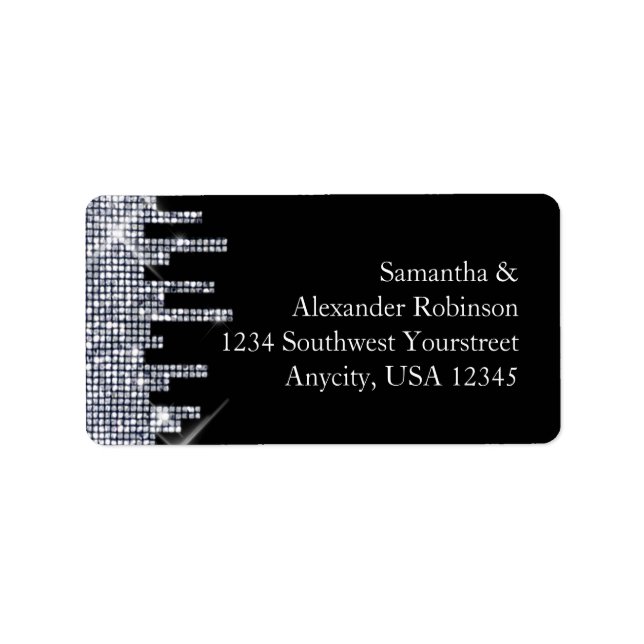 Elegant Glittery Black/Silver Glamour Label (Front)