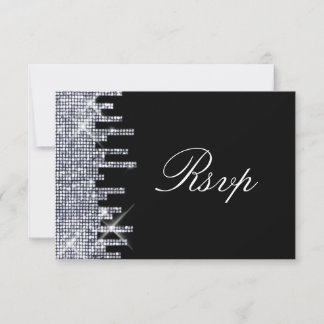 Elegant Glittery Black/Silver Glamour RSVP Card