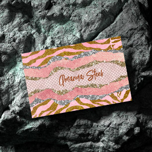 Elegant glittery blush rose animal print monogram 	Magnetic business card