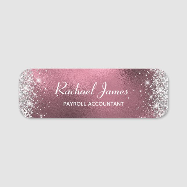 Elegant Glittery Blush Rose Gold Foil Name Tag (Front)
