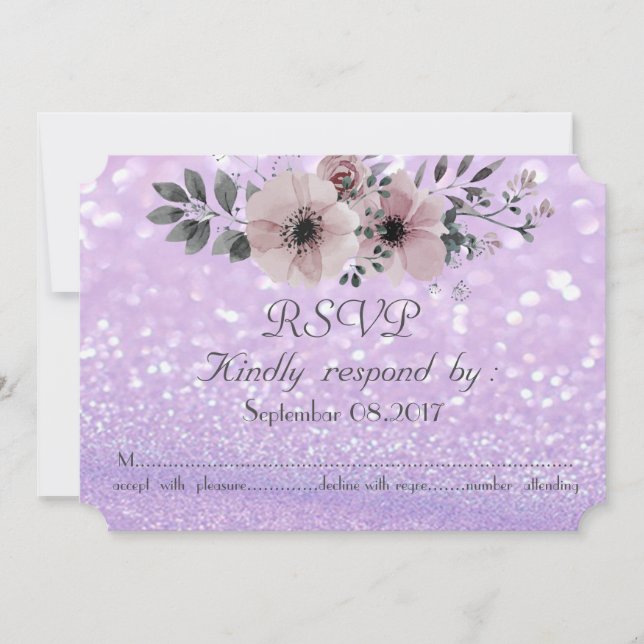 Elegant Glittery Bokeh  Floral RSVP Invitation (Front)