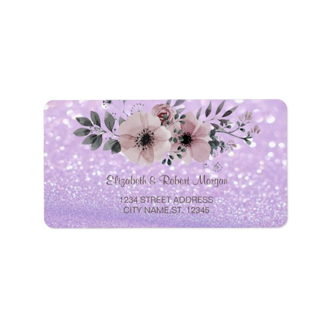 Elegant Glittery Bokeh   Floral Wedding Label (Front)
