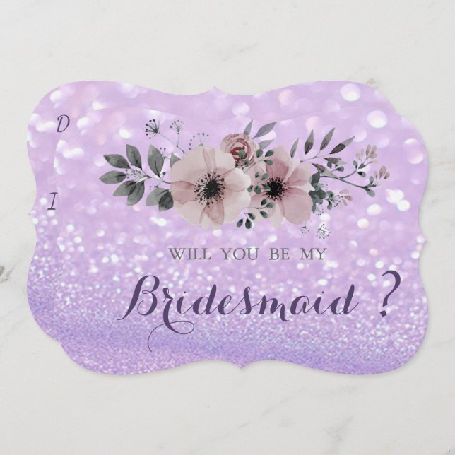 Elegant Glittery Bokeh,Flowers Bridesmaid Card (Front/Back)
