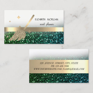 Elegant Glittery Bokeh ,Gold Stripes Broom Business Card