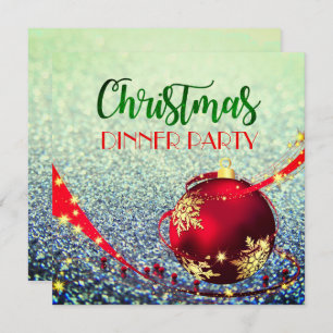 Elegant Glittery Christmas Dinner Square Invite