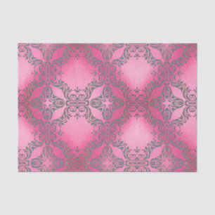Elegant Glittery Damask Pattern On Pink Metallic Tissue Paper