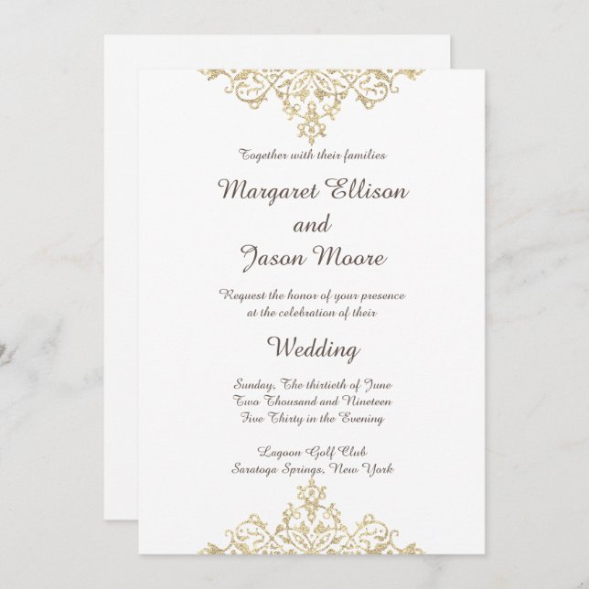 Elegant, Glittery Golden Wedding Invitation (Front/Back)