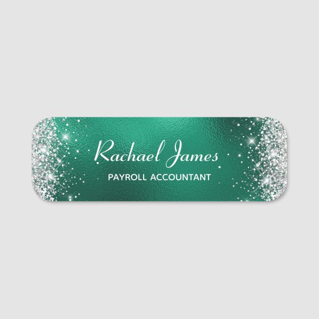 Elegant Glittery Green Foil Name Tag (Front)