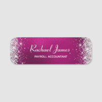 Elegant Glittery Hot Pink Foil Name Tag