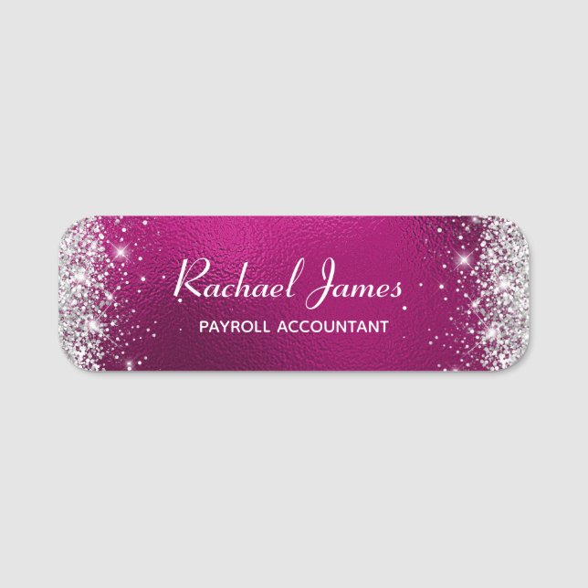 Elegant Glittery Hot Pink Foil Name Tag (Front)
